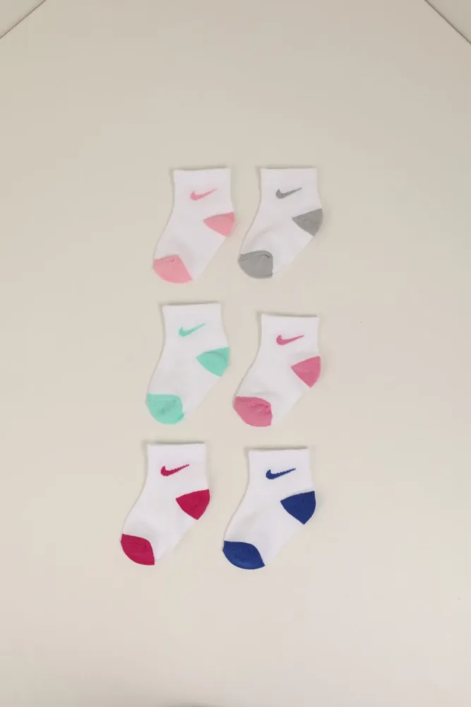 Nike Sechserpack Baby Socken - Weiss + Blau + Grau + Rosa + Mint EU16-17