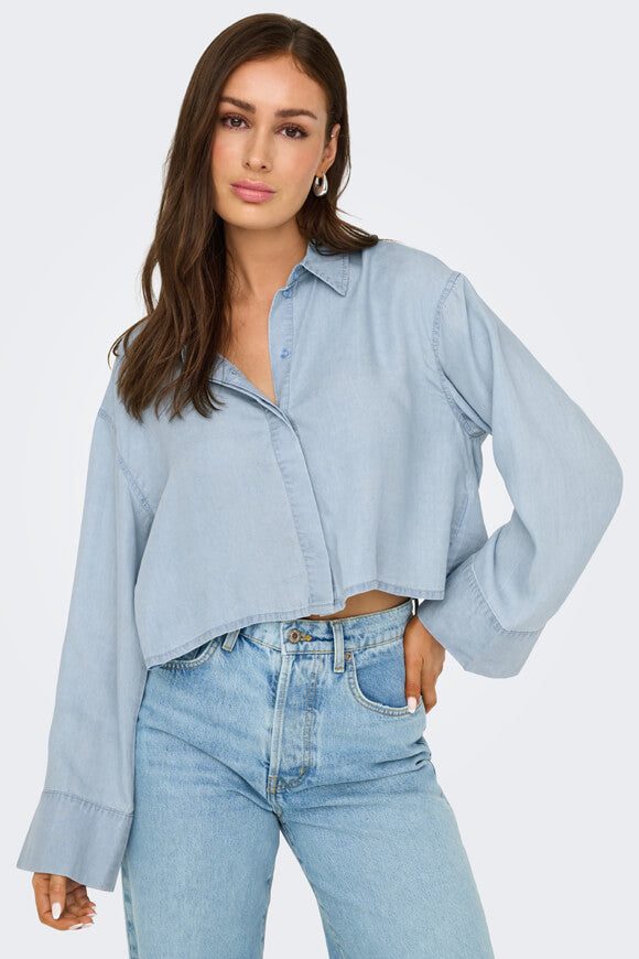 Only ONLCHARIS Crop Hemd - Light Blue Denim M Damen