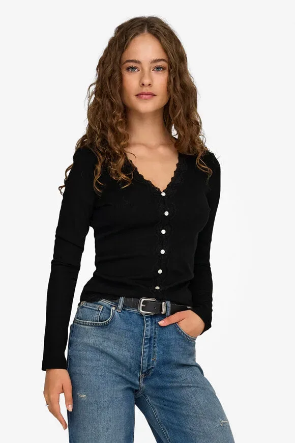 Only ONLENEA Geripptes Langarmshirt - Black M Damen