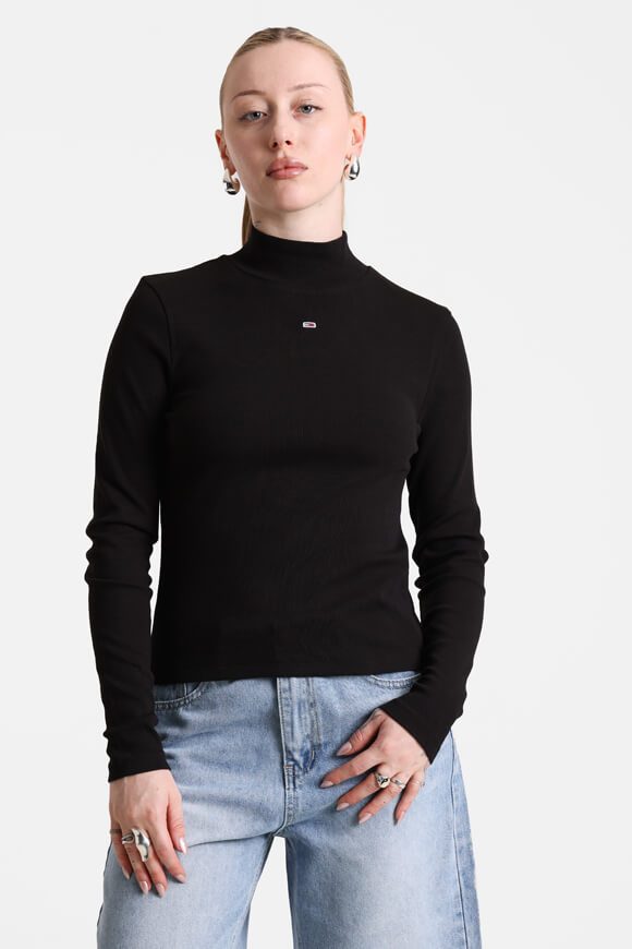 Tommy Jeans Geripptes Langarmshirt - Black S Damen