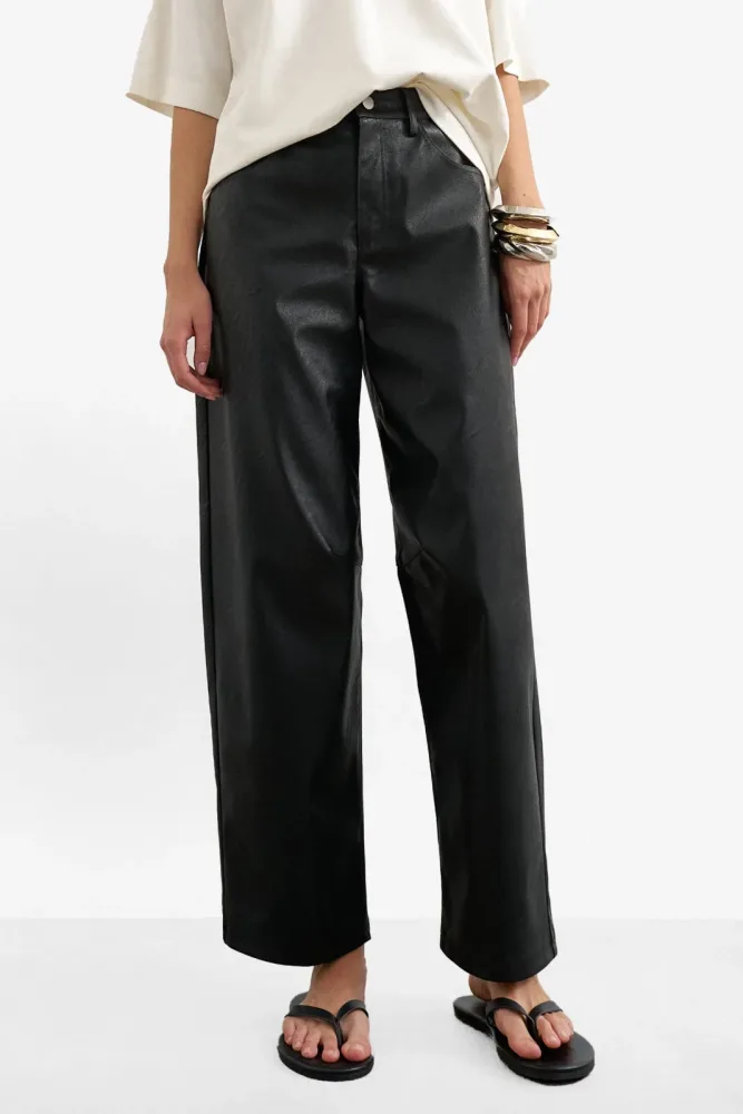 TOPSHOP TSTALLA Barrel Fit Kunstlederhose - Black 40 Damen