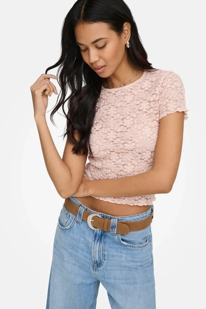 Only ONLFAITH Spitzen T-Shirt - Sepia Rose S Damen