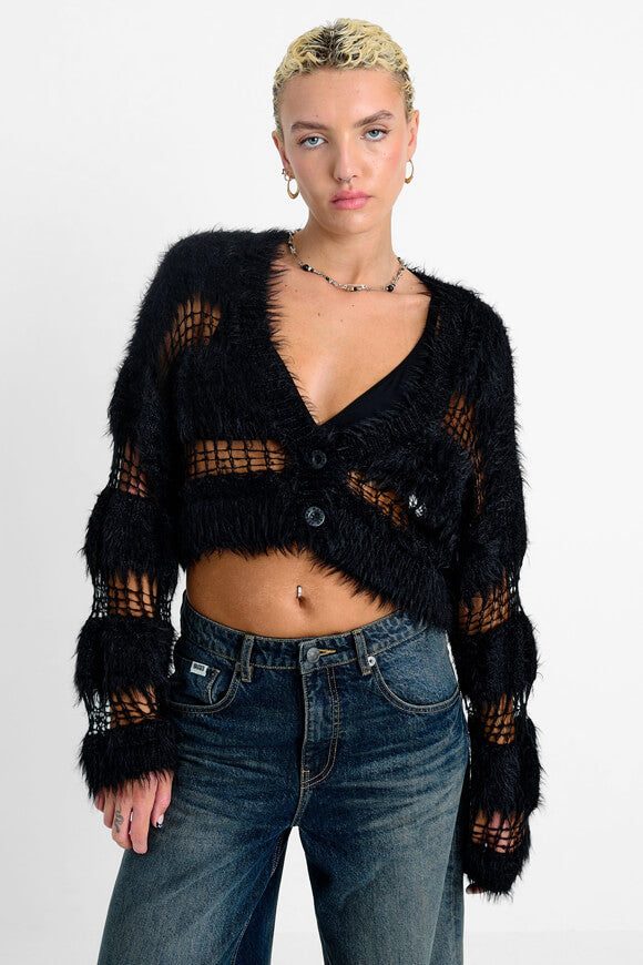 The Ragged Priest Realm Hairy Crop Strickjacke - Black S Damen
