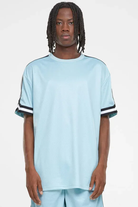 Urban Classics Stripes Oversize T-Shirt - Oceanblue + Black + White L Herren
