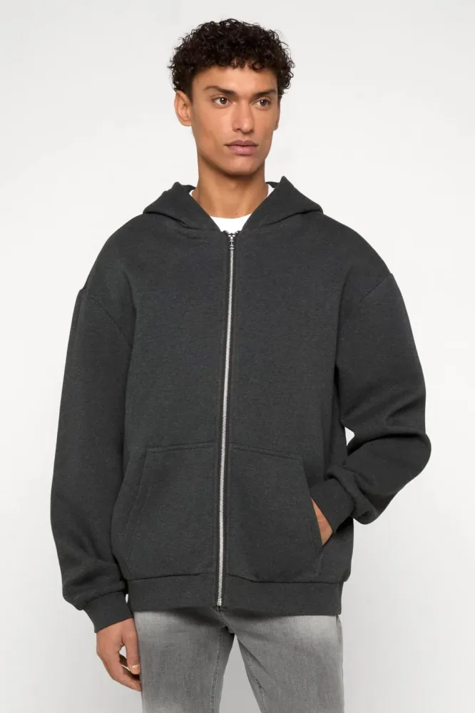 Urban Classics Fluffy Kapuzensweatjacke - Charcoal Heather S Herren