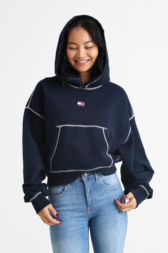 Tommy Jeans Tpstitch Badge Crop Kapuzensweatshirt - Dark Night Navy S Damen