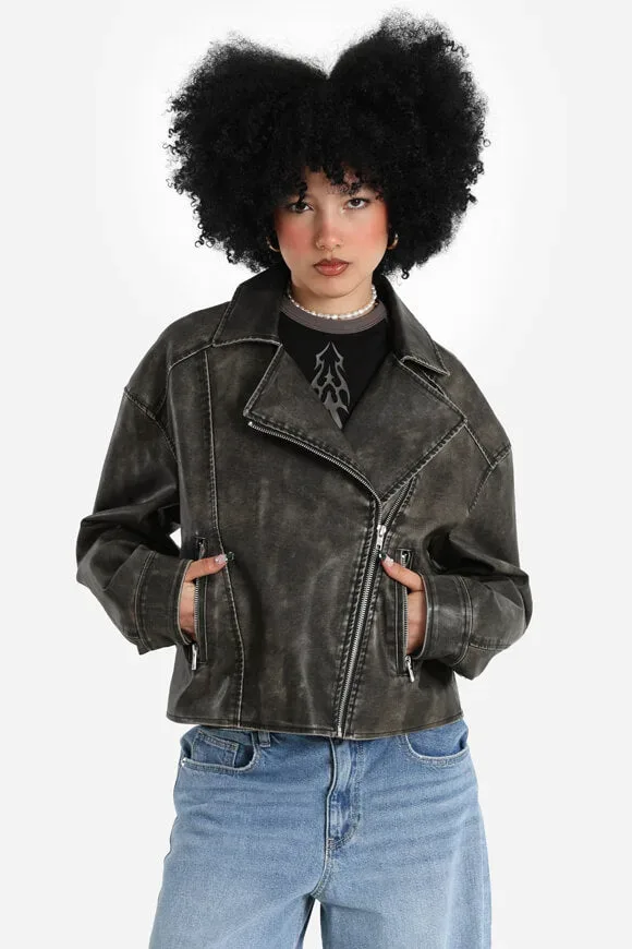 Pieces Kunstleder Bikerjacke - Brown Stone XS Damen