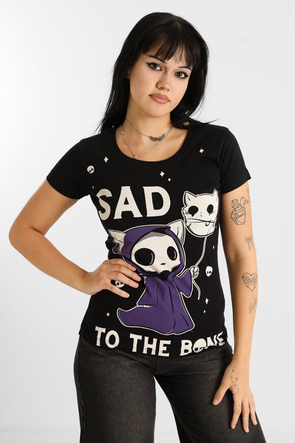 Cupcake Cult Sad To The Bone T-Shirt - Black S Damen