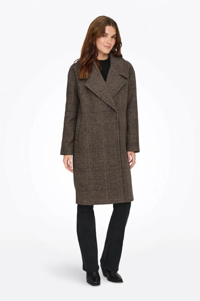 Only ONLMADISON Mantel - Seal Brown Check M Damen