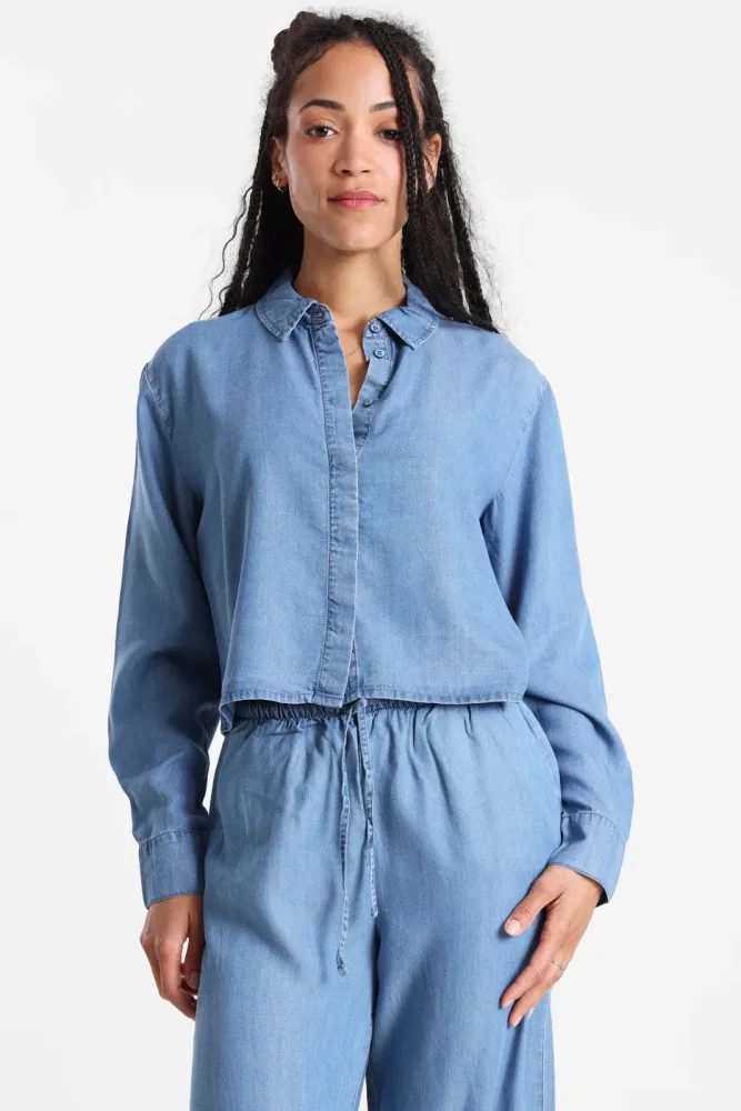 Only ONLCHARIS Crop Hemd - Medium Blue Denim M Damen