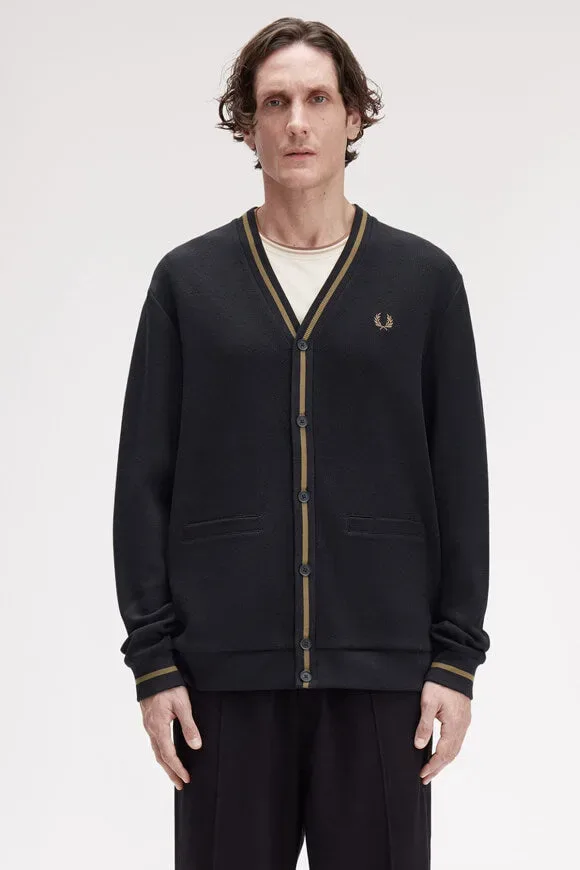 Fred Perry Cardigan - Black + Shaded Stone M Herren