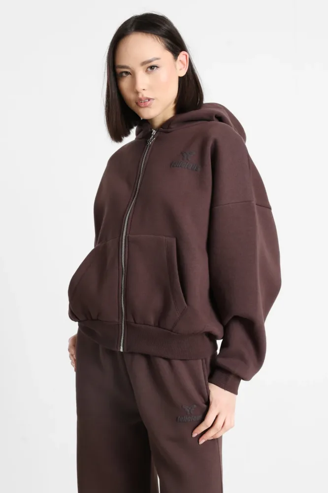 Felicious Oversize Kapuzensweatjacke - Brown S Damen