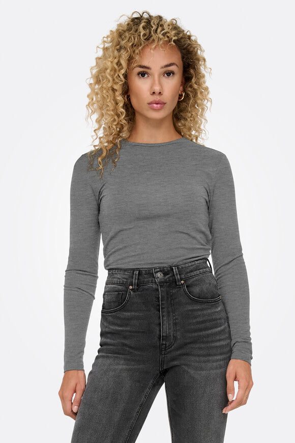 Only Sia Langarmshirt - Medium Grey Melange XS Damen