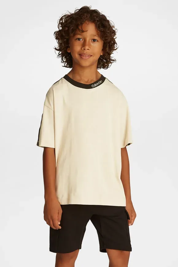 Calvin Klein Jeans Embro Tape Oversize T-Shirt - Oyster Gray 16 Kids