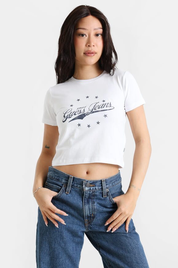 Guess Jeans Crop T-Shirt - Pure White M Damen