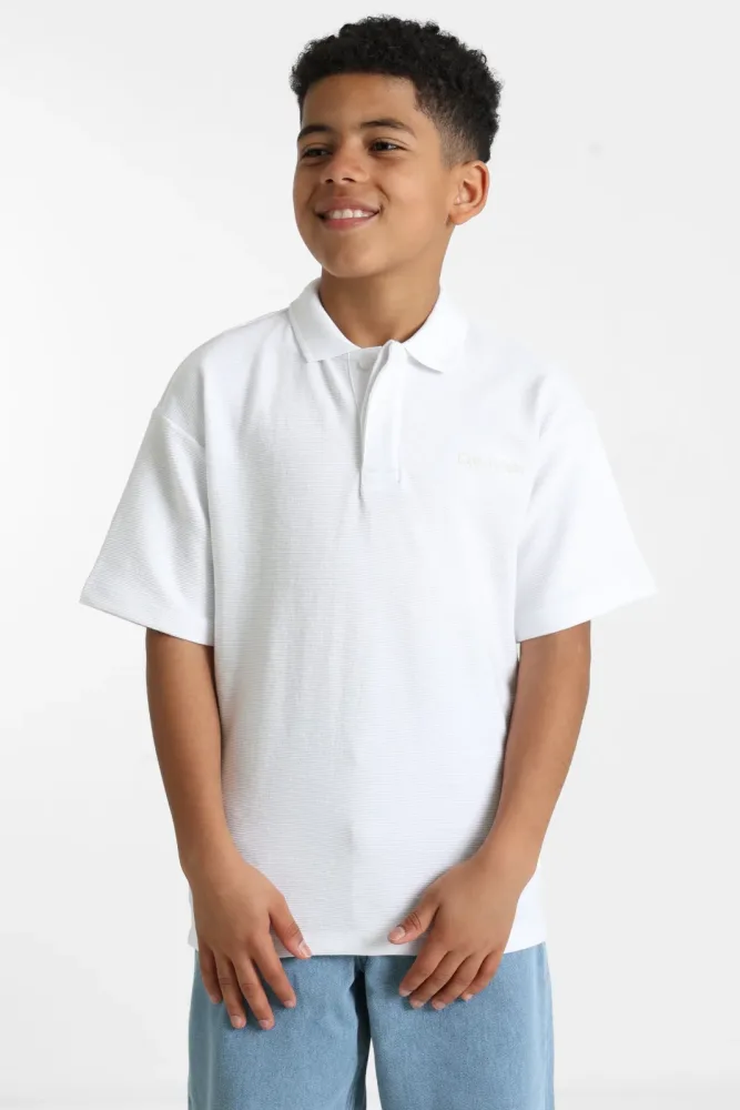 Calvin Klein Jeans Ottoman strukturiertes Poloshirt - Bright White 14 Kids