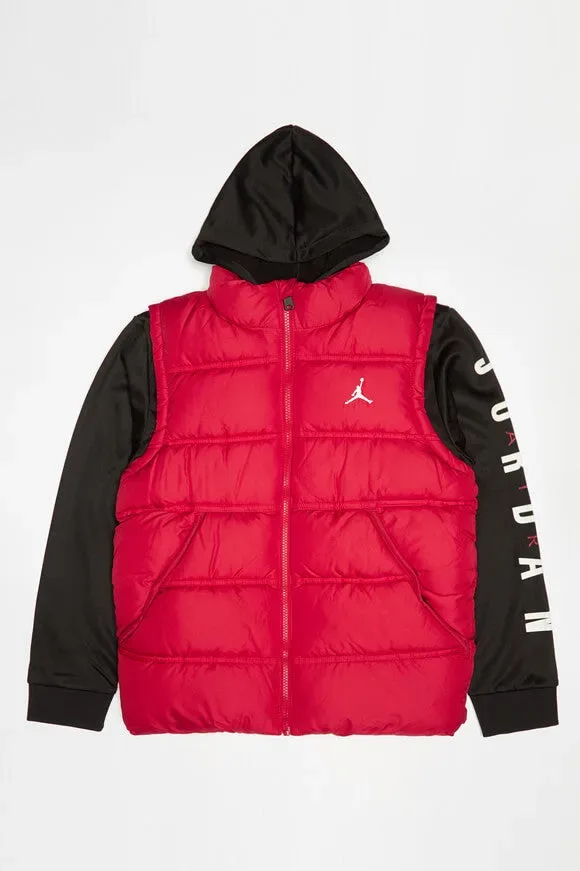 Jordan Air 2 Fer Puffergilet mit Ärmel - Gym Red + Black L Kids