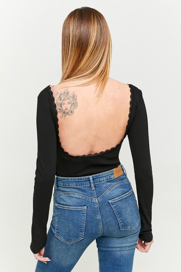 Tally Weijl Geripptes Crop Langarmshirt - Black S Damen