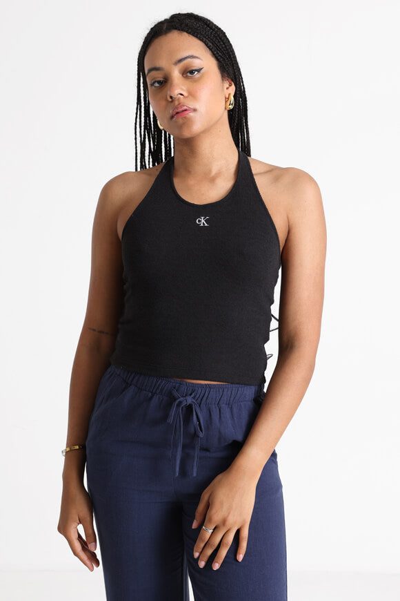 Calvin Klein Jeans Strukturiertes Neckholder Crop Top - Black XS Damen