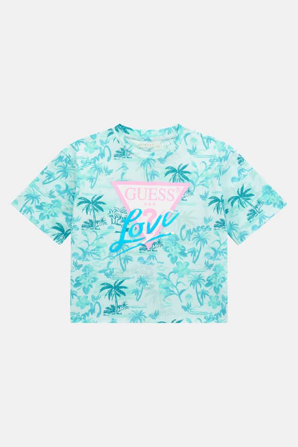 Guess Crop T-Shirt - Palms On Blue 10 Kids