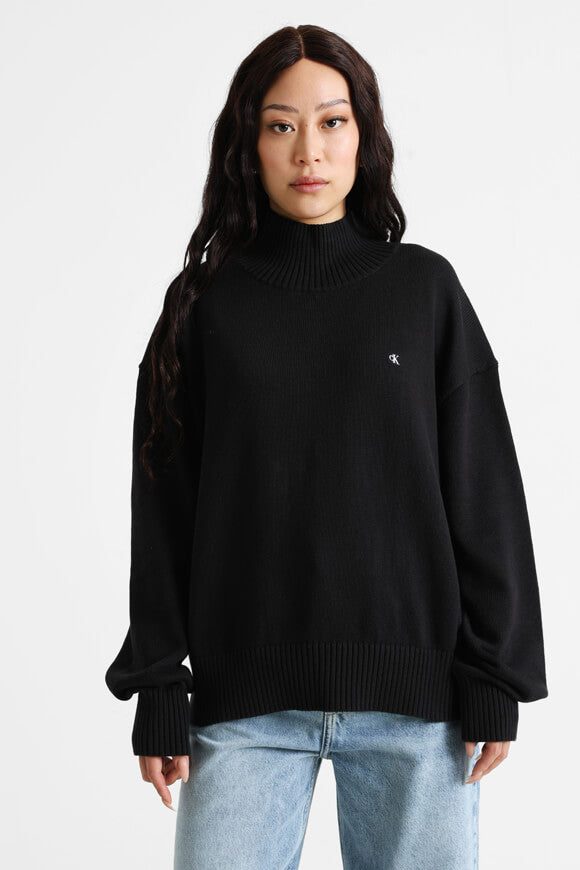 Calvin Klein Jeans Logo Embro Oversize Strickpullover - Black L Damen