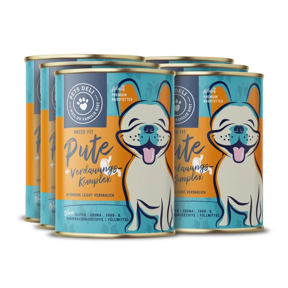 Nassfutter Breed Fit Pute mit Quinoa, Apfel und Hüttenkäse für Hunde - 6x400g