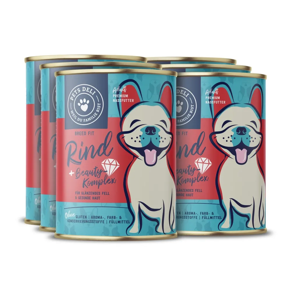 Nassfutter Breed Fit Rind mit Buchweizen, Karotte und Blaubeere für Hunde - 6x400g