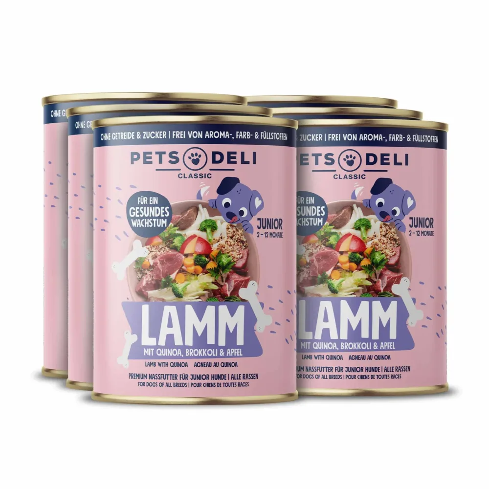Nassfutter Junior Lamm mit Quinoa, Brokkoli und Apfel für Hunde - 6x400g