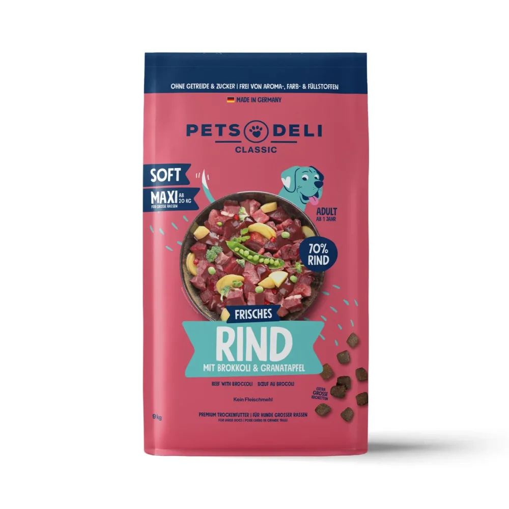 Trockenfutter Maxi Soft Rind mit Brokkoli & Granatapfel für Hunde - 9kg