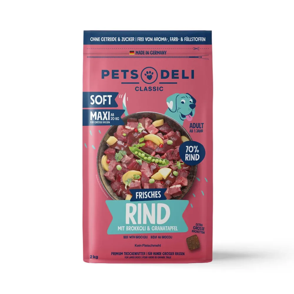 Trockenfutter Maxi Soft Rind mit Brokkoli & Granatapfel für Hunde - 2kg