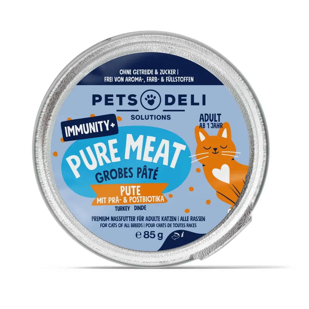 Nassfutter Pure Meat Immunity+ Pute mit Prä- & Postbiotika für Katzen - 12x85g / 12er Pack