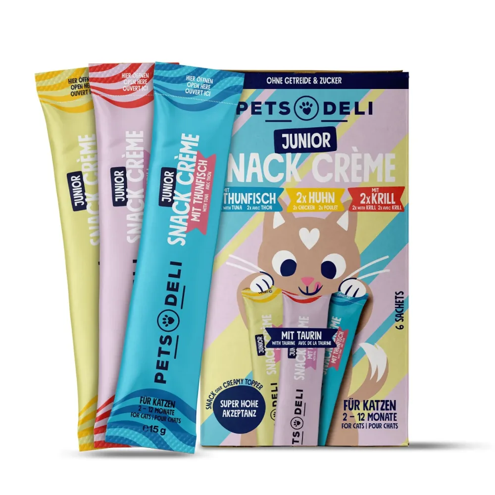 Snack Junior Creme Snack Mixpaket Huhn, Thunfisch, Krill für Katzen - 6 x 15g / Einzelpackung