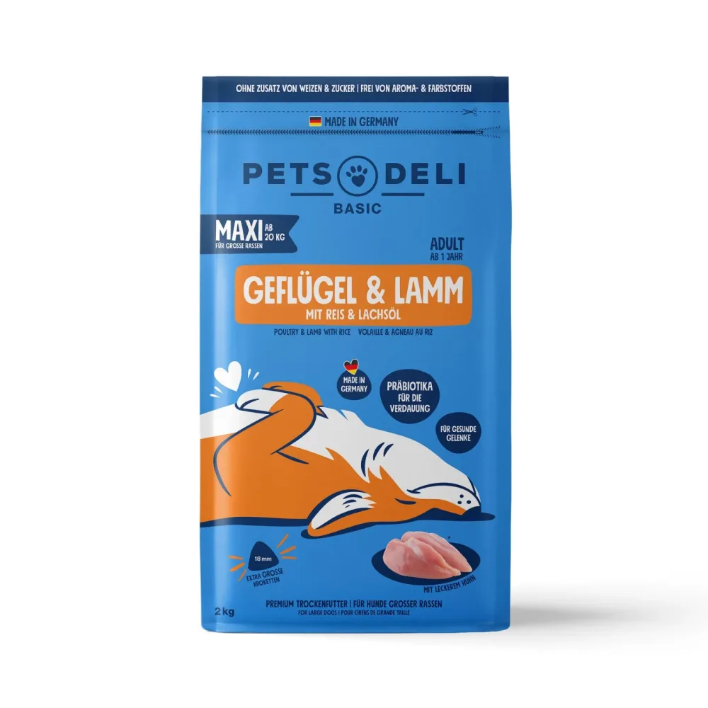 Trockenfutter Maxi Premium Basic Geflügel & Lamm mit Reis für Hunde - 2kg