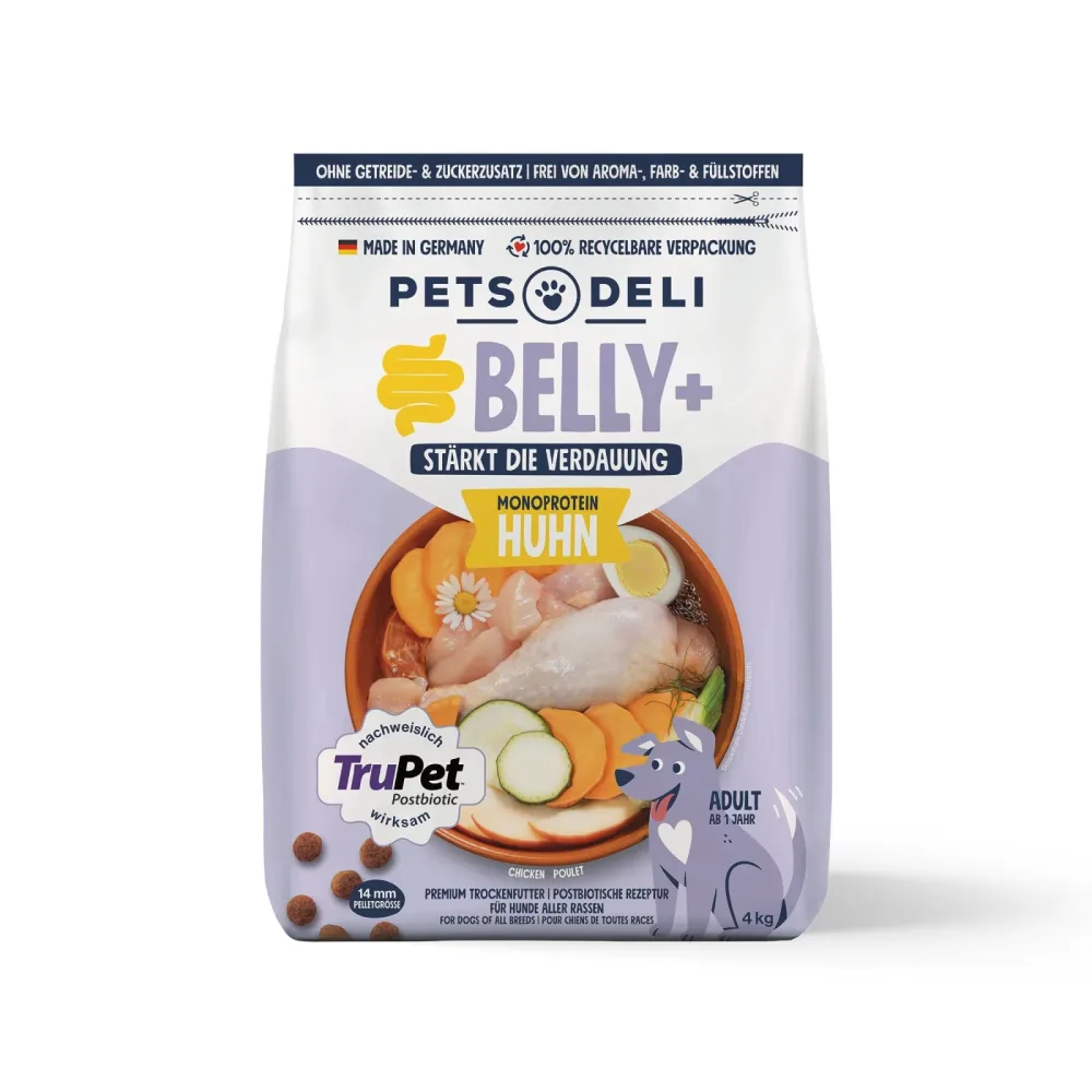 Trockenfutter Belly+ Huhn für Hunde - 4kg