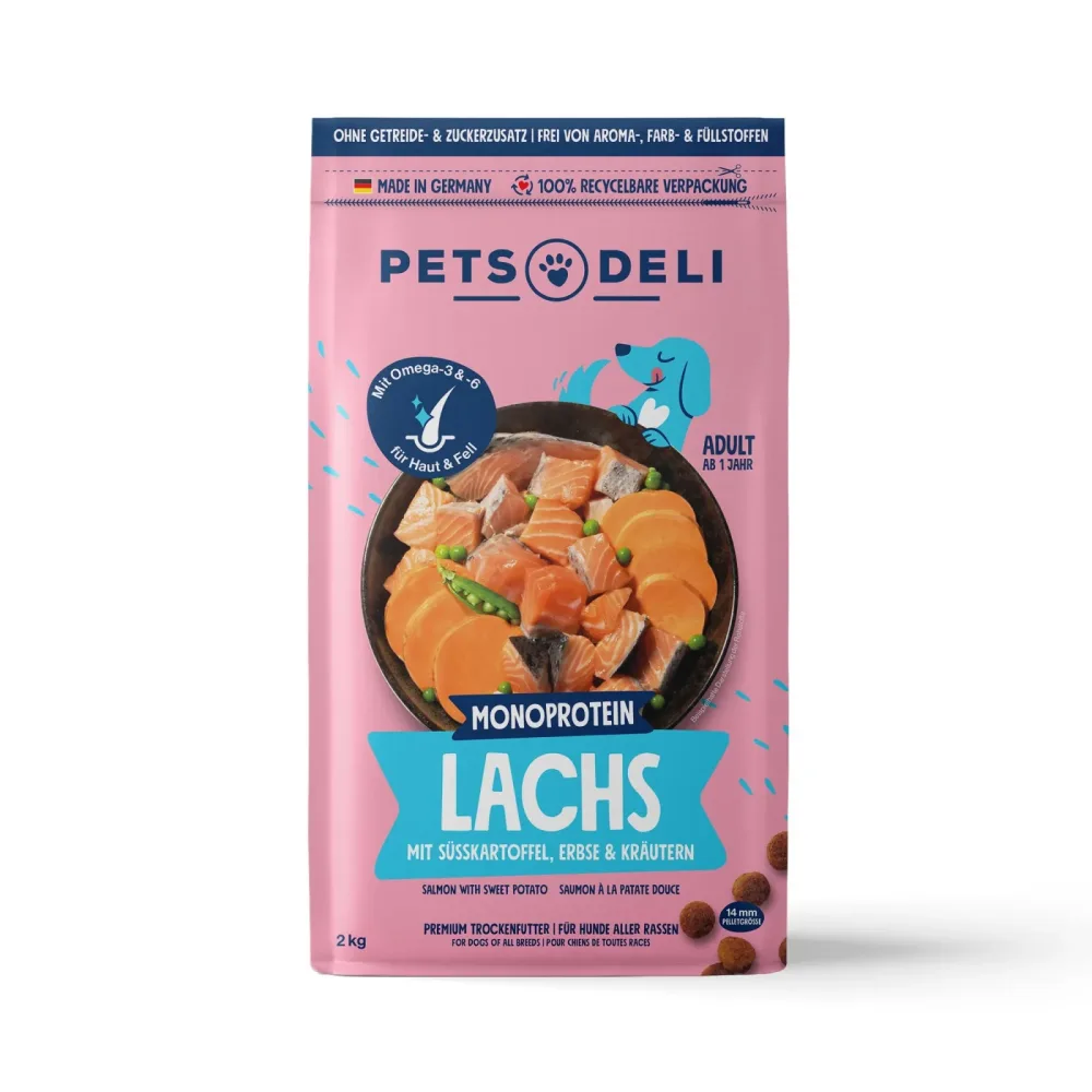 Trockenfutter Lachs mit Süßkartoffel & Kräutern für Hunde - 2kg