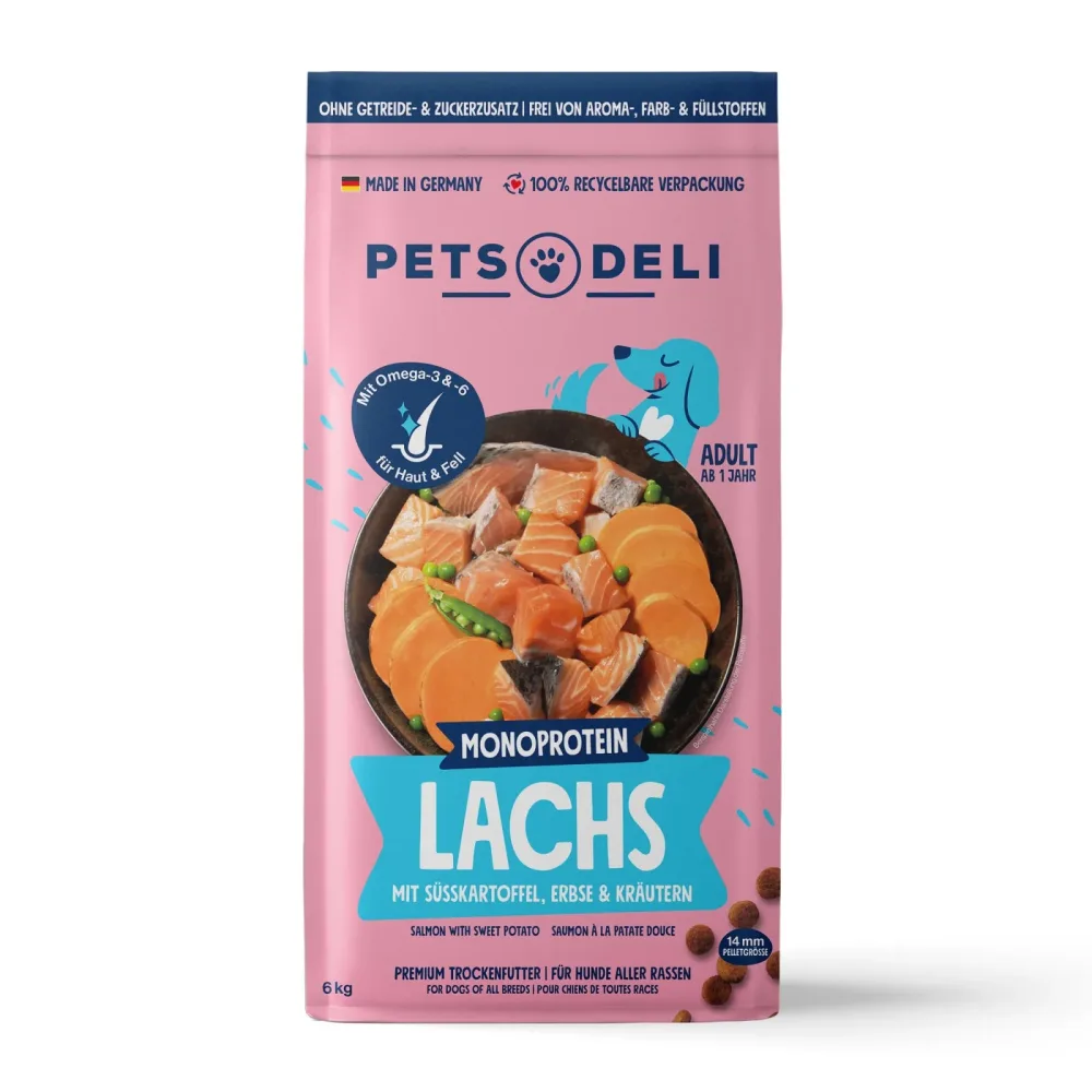 Trockenfutter Lachs mit Süßkartoffel & Kräutern für Hunde - 6kg