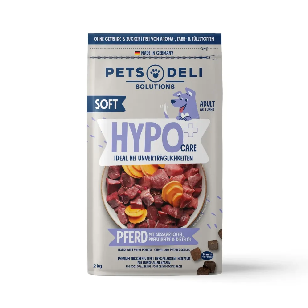 Trockenfutter Hypocare Soft Pferd mit Süßkartoffel, Preiselbeere und Distelöl für Hunde - 2kg