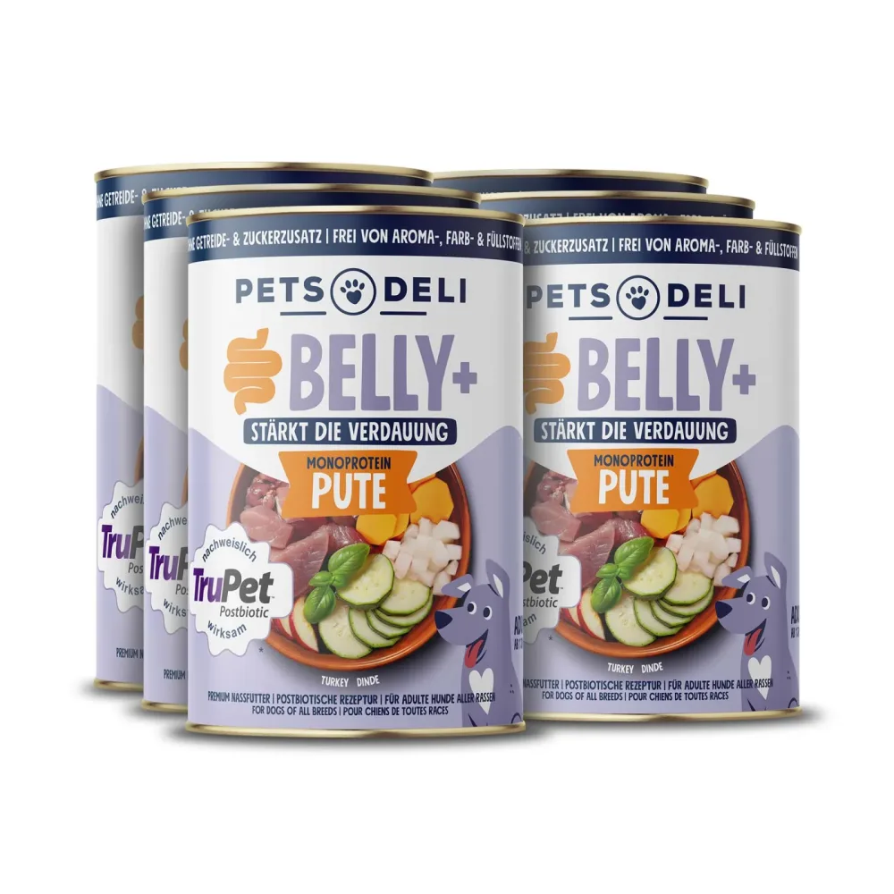 Nassfutter Belly+ Pute für Hunde - 800g / 6er Pack