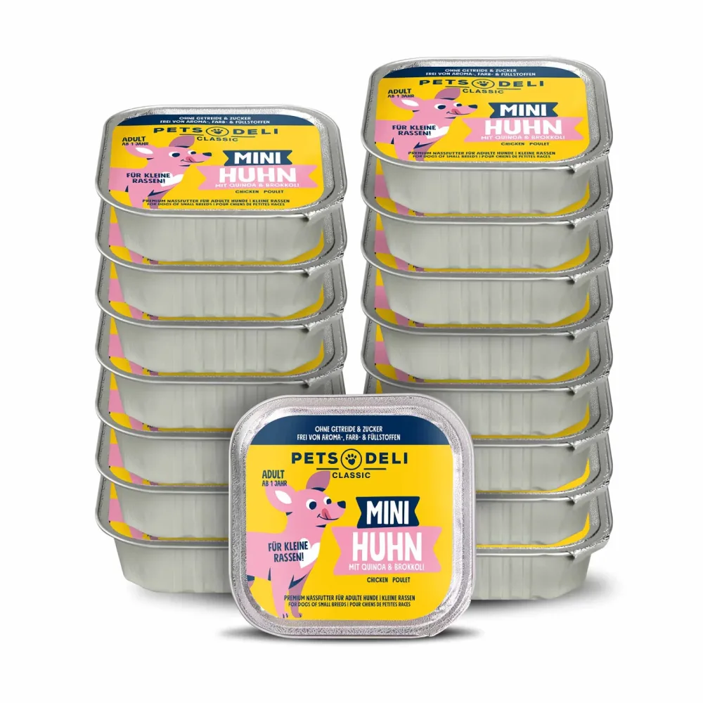 Nassfutter Mini Huhn mit Quinoa, Brokkoli, Himbeere und Rucola für Hunde - 16x100g