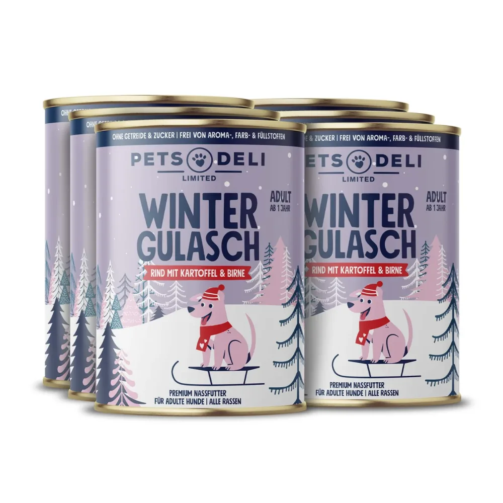 Nassfutter Limited Edition Winter Gulasch Rind mit Kartoffel und Birne für Hunde - 6x400g