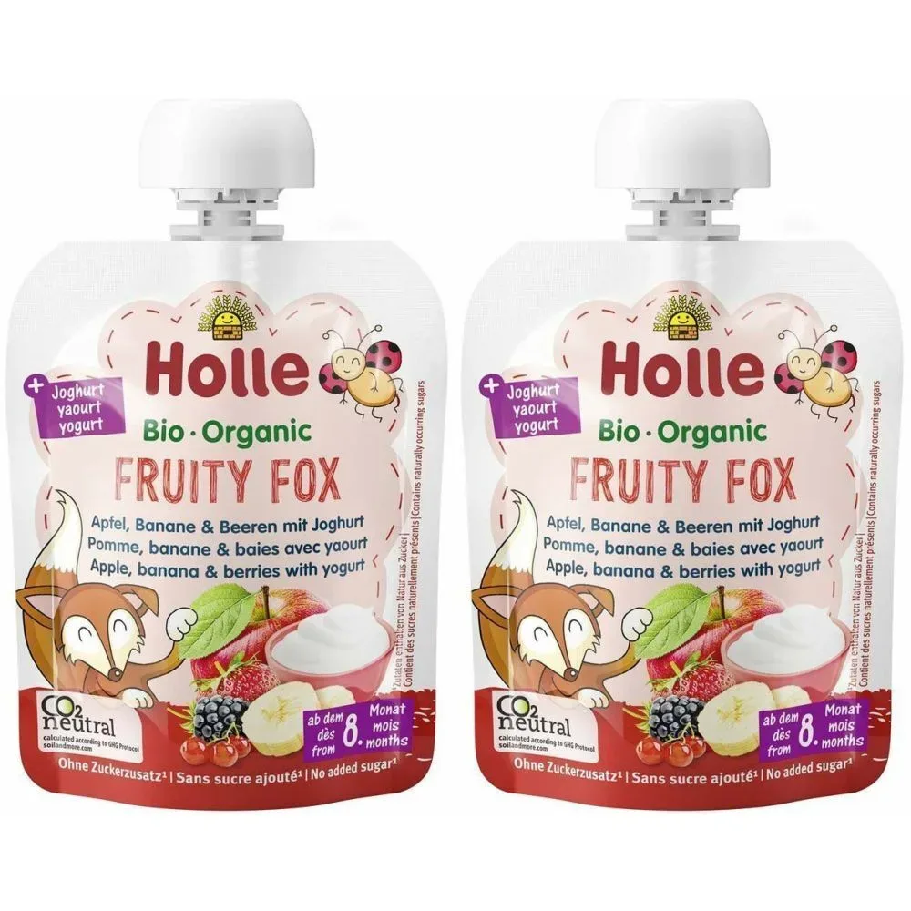 Holle Pouchy Fruity Fox Erdbeer Banane und Apfel mit Joghurt Btl 100 g