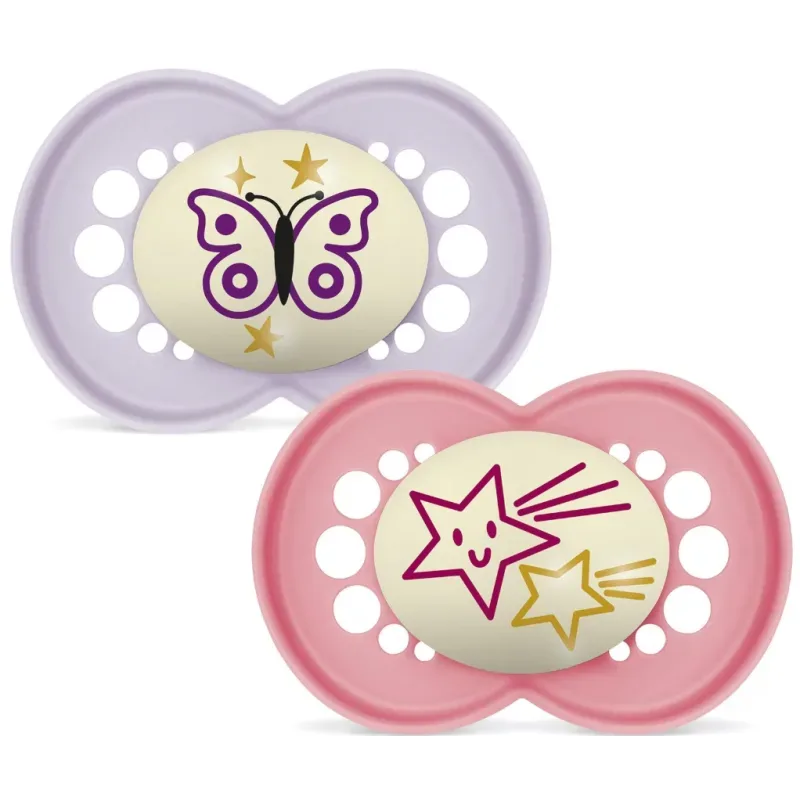 MAM Night Nuggi Silikon, 16-36 Monate, lila/pink (2 Stk)