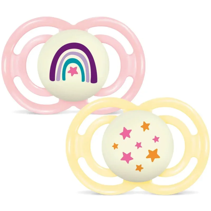 MAM Perfect Night Nuggi Silikon, 16-36 Monate, pink/gelb (2 Stk)
