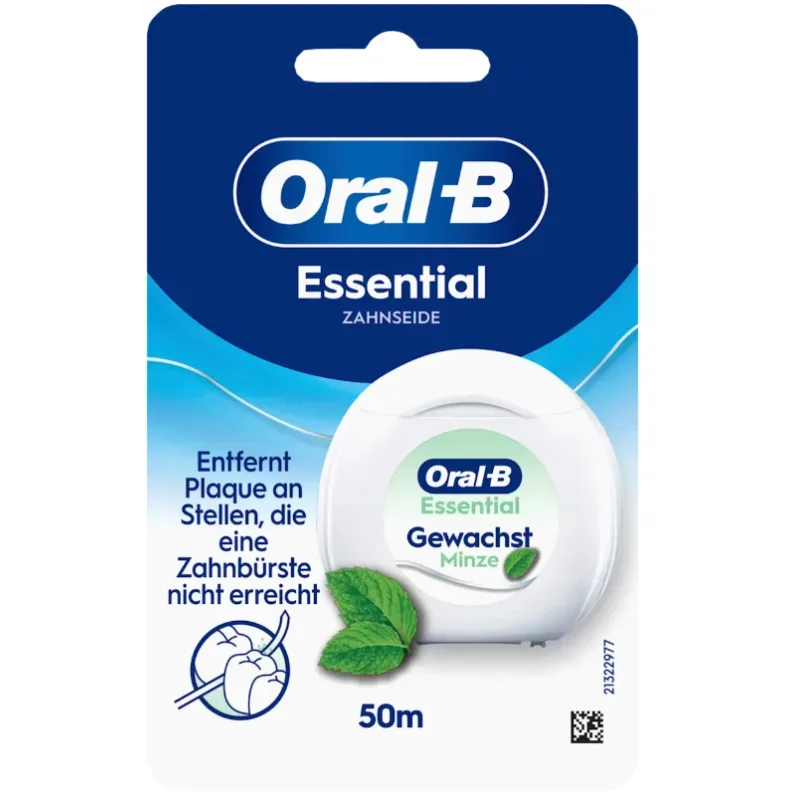 Oral-B - Essentialfloss Zahnseide Minze, Essentialfloss mint gewachst, 50m