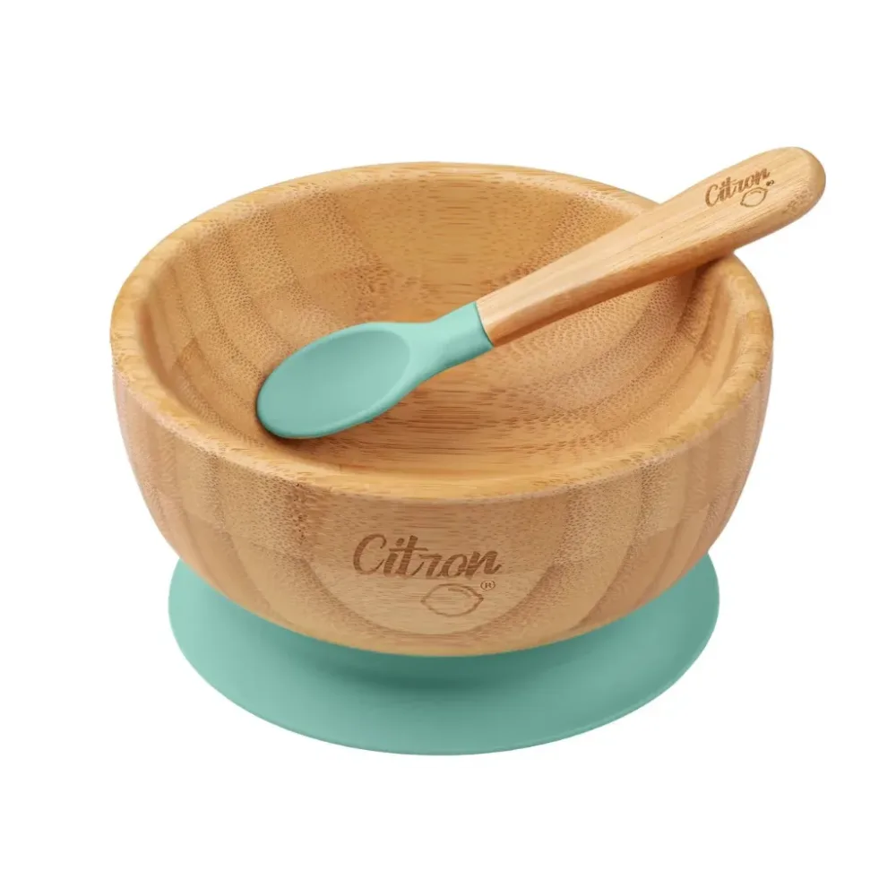 Citron Bambus Bowl mit Saugnapf und Löffel, grün (2-teilig)