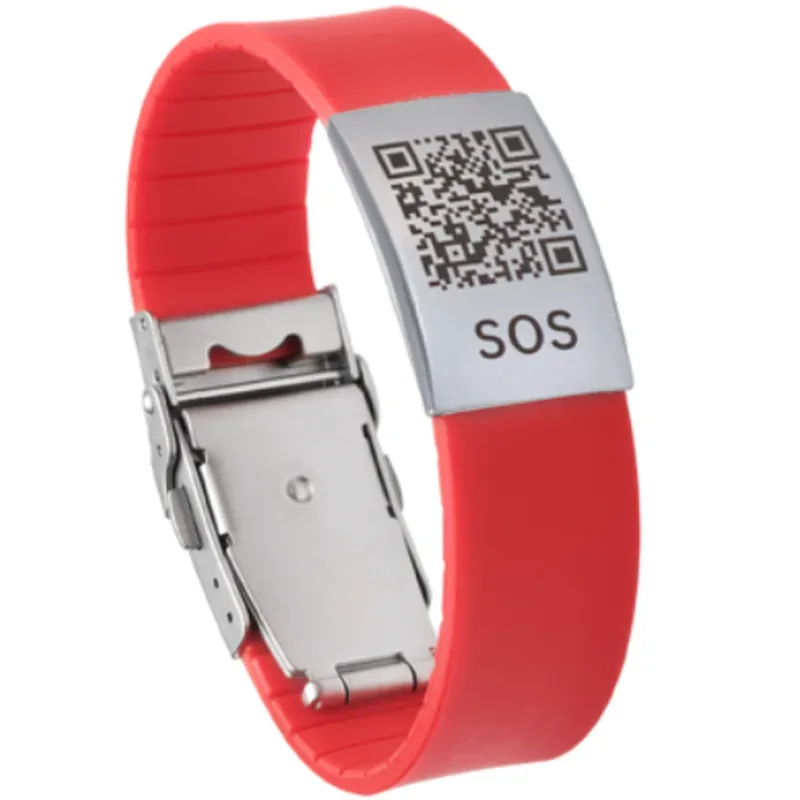 DynaTag SOS-Notfallarmband mit QR-Code aus Silikon, rot (1 Stk)