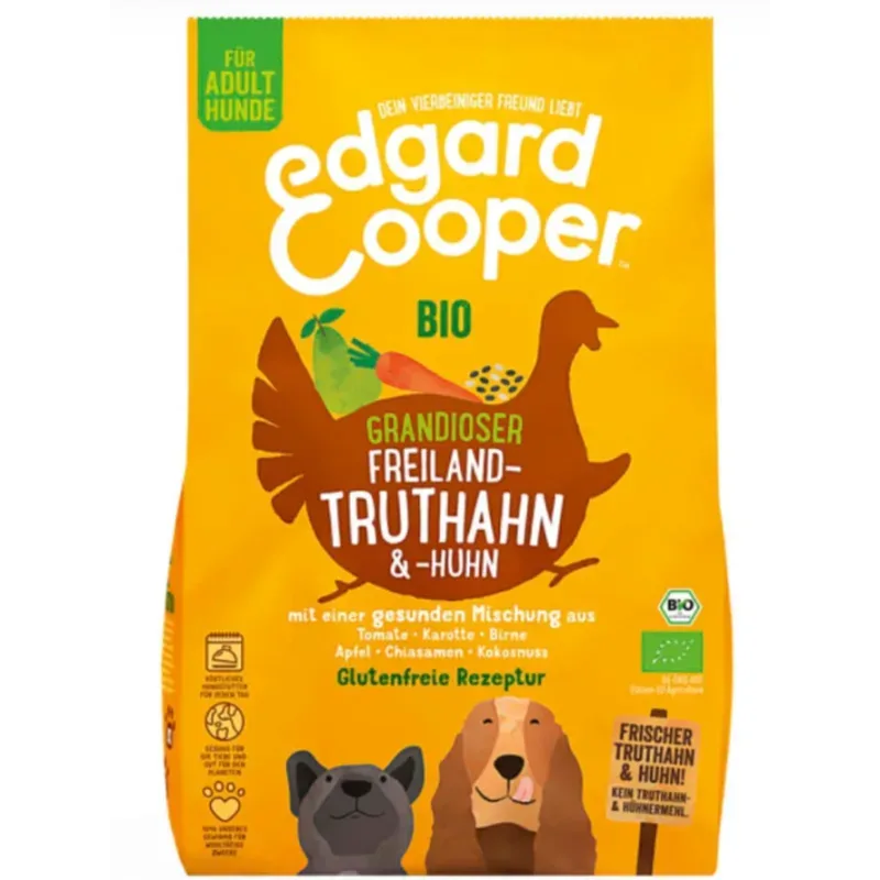 Edgard & Cooper Adult Frischer Bio-Truthahn & Freilandhuhn mit Bio-Karotte, Trockenfutter für Hunde (2.5kg)
