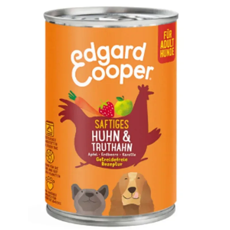 Edgard & Cooper Adult Huhn & Truthahn mit Apfel, Nassfutter für Hunde (6x400g)