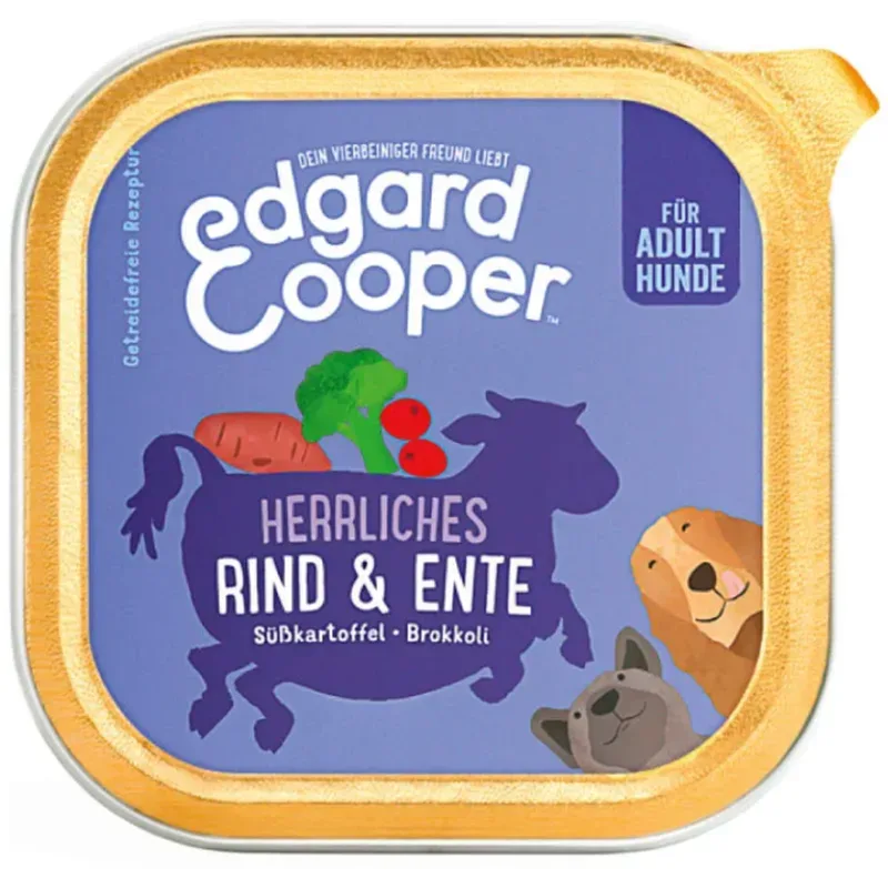Edgard & Cooper Adult Rind & Ente mit Süsskartoffel, Nassfutter für Hunde (11x150g)