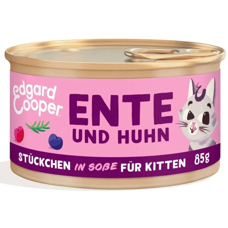Edgard & Cooper Nassfutter für Kitten, Ente & Huhn mit Blaubeeren in Sauce (18x85g)